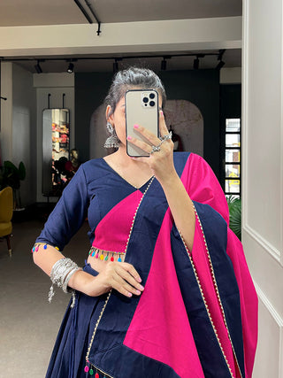 Navy Blue Color  Gamthi Patch Work With Colorful Cowrie(kodi) Work Cotton Chaniya Choli ClothsVilla.com