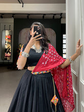 Load image into Gallery viewer, Black Color Plain With Gotta Patti Lace Border Cotton Lehenga Choli ClothsVilla.com
