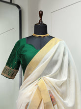 Load image into Gallery viewer, Kathak Design Printed Kasavu Zari Border Saree Clothsvilla