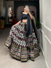 Load image into Gallery viewer, Black Color Leheriya With Foil Work Tussar Silk Lehenga Choli ClothsVilla.com