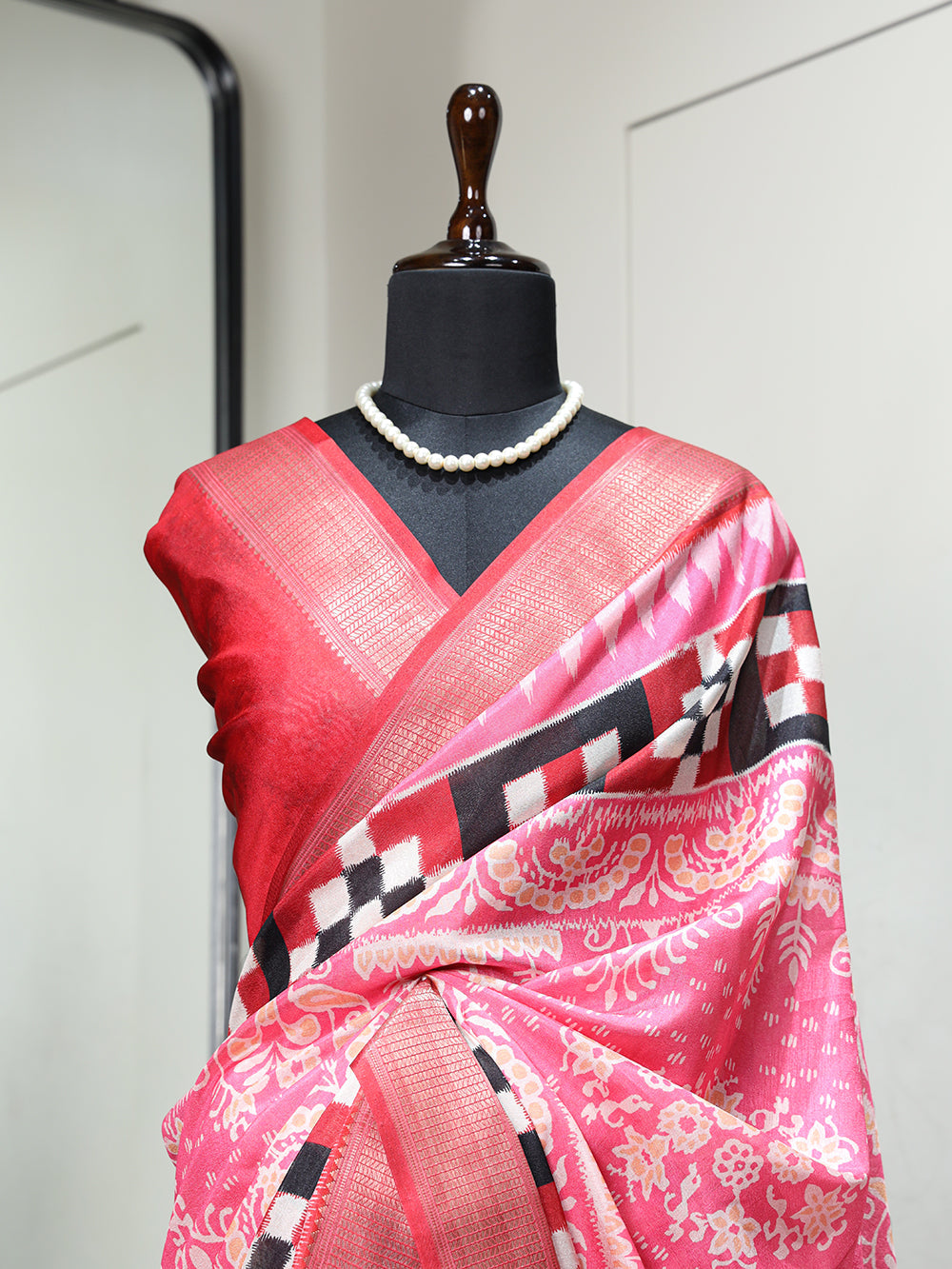 Light Pink Color Printed With Zari Border Dola Silk Fancy Saree Clothsvilla