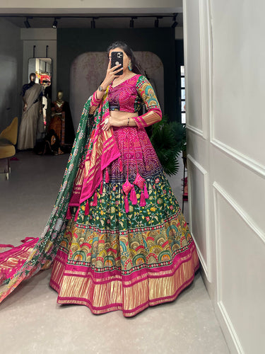 Multi Color Digital Printed With Lagadi Patta Gaji Silk Lehenga Choli Clothsvilla