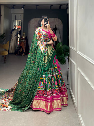 Pink Color Digital Printed With Lagadi Patta Gaji Silk Lehenga Choli Clothsvilla