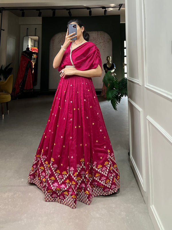 Pink Color Thread Embroidery Work Vichitra Silk Lehenga Choli Clothsvilla