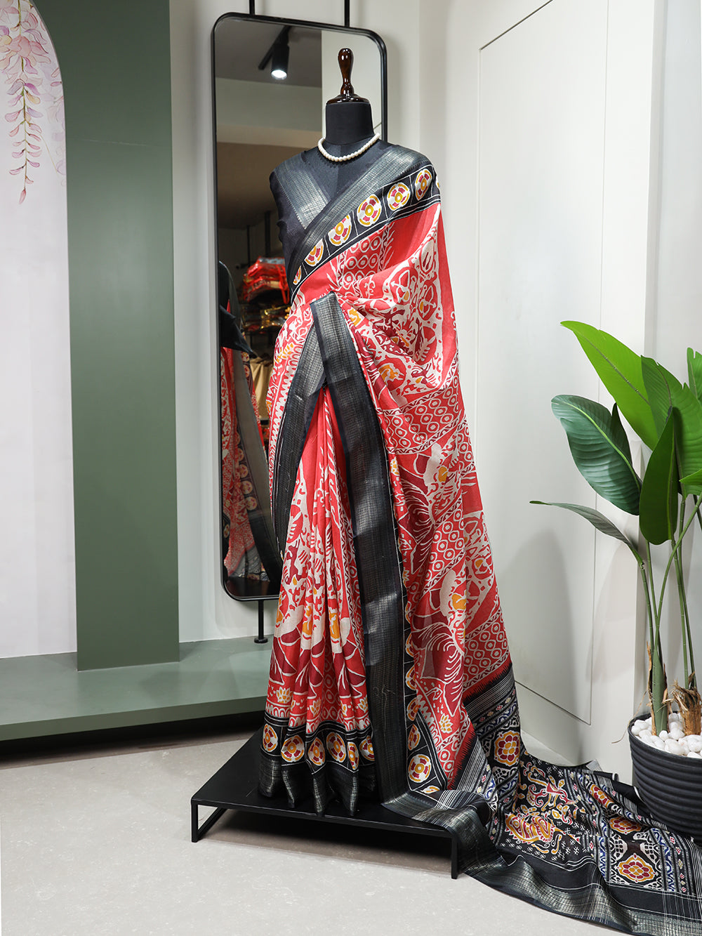 Red Color Printed With Zari Border Dola Silk Saree Clothsvilla