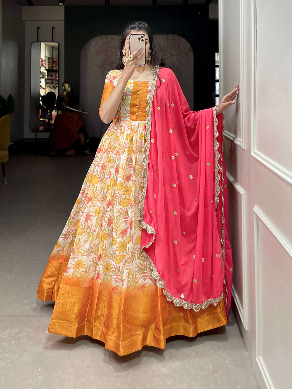 White Color Printed With Weaving Work Patta Soft Chanderi  Dress Clothsvilla