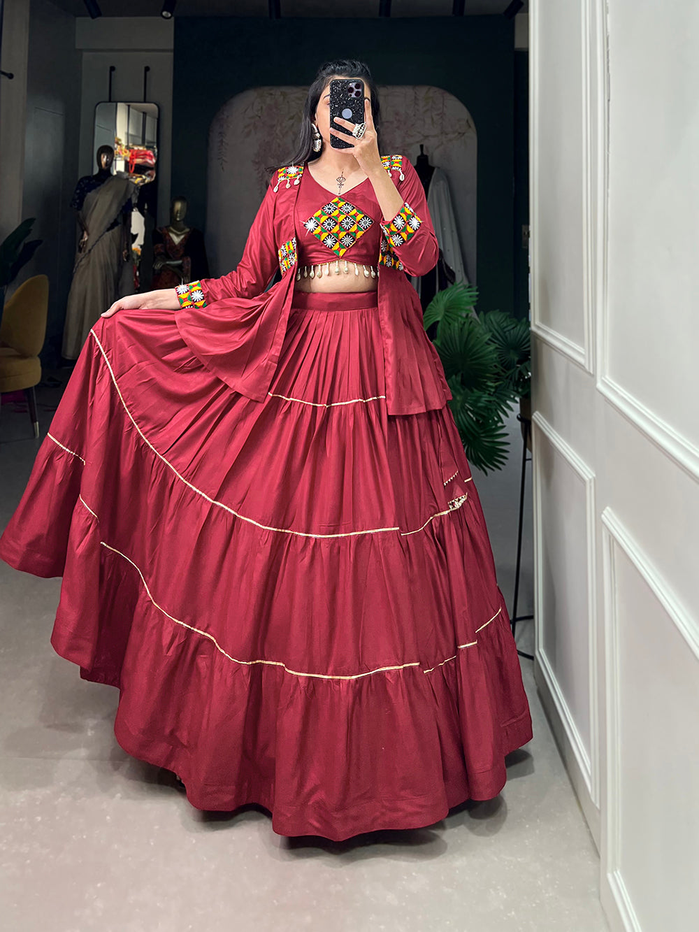 Maroon Color Plain With Gota Patti Rayon Chaniya Choli Secondary image