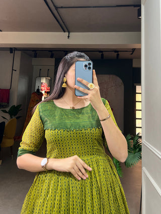 Mehendi Color Print With Zari Patta  Soft Cotton Dress Clothsvilla