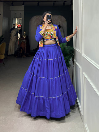 Royal Blue Color Plain With Gota Patti Rayon Garba Choli ClothsVilla
