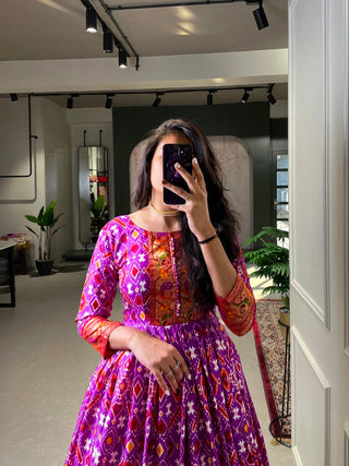 Purple Color Patola Printed And Foil Printed Silk Gown Clothsvilla