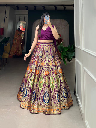 Purple Color Zari Weaving Work Banarasi Silk Lehenga Choli Clothsvilla