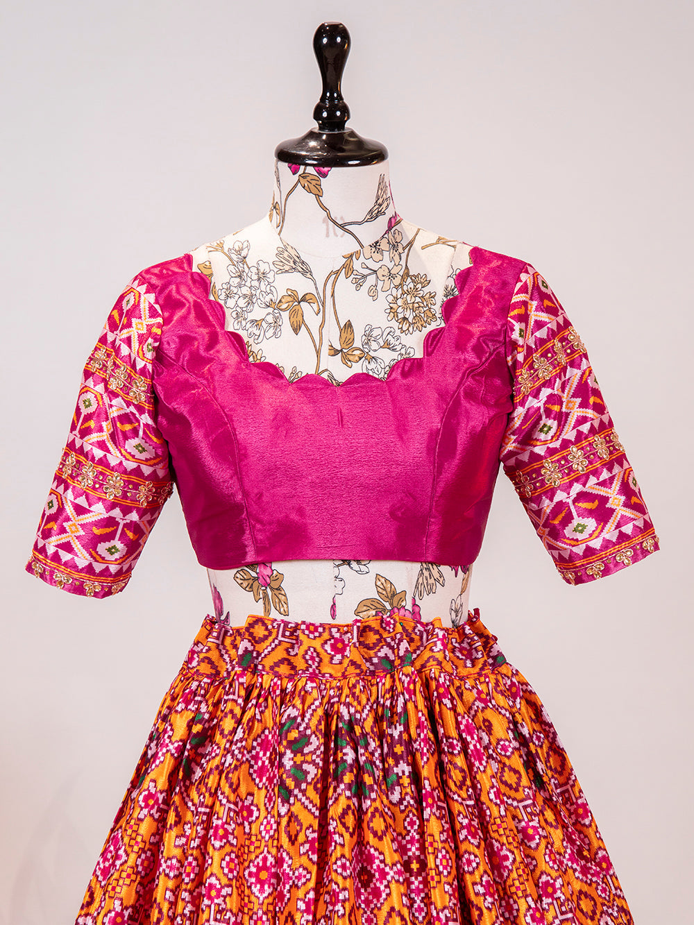 Pink Color Leheriya Patola Print Chinon Lehenga Choli Clothsvilla
