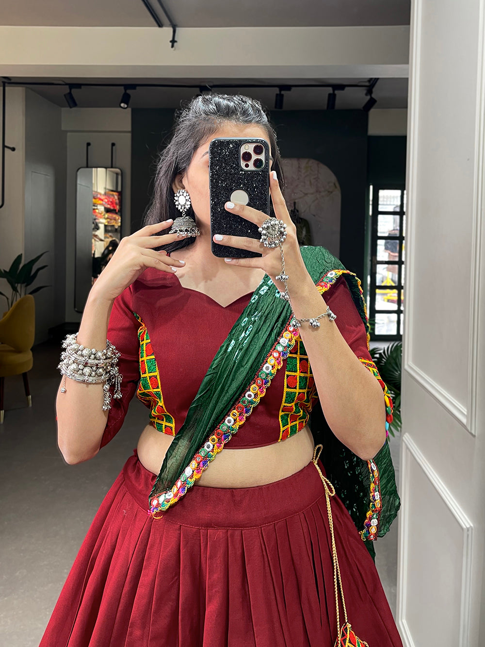 Maroon Color Plain With Gotta Patti Lace Border Cotton Lehenga Choli ClothsVilla