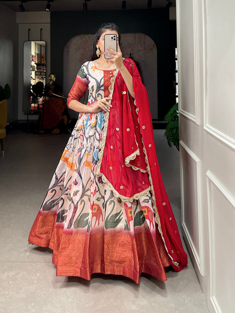 Off White Color Printed With Weaving Work Patta Soft Chanderi  Dress Clothsvilla Main image
