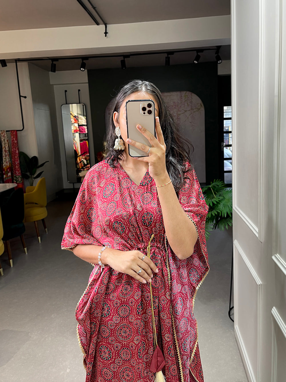 Maroon Color Digital Print With Gotta Patti Lace Border Gaji Silk Kaftan ClothsVilla.com