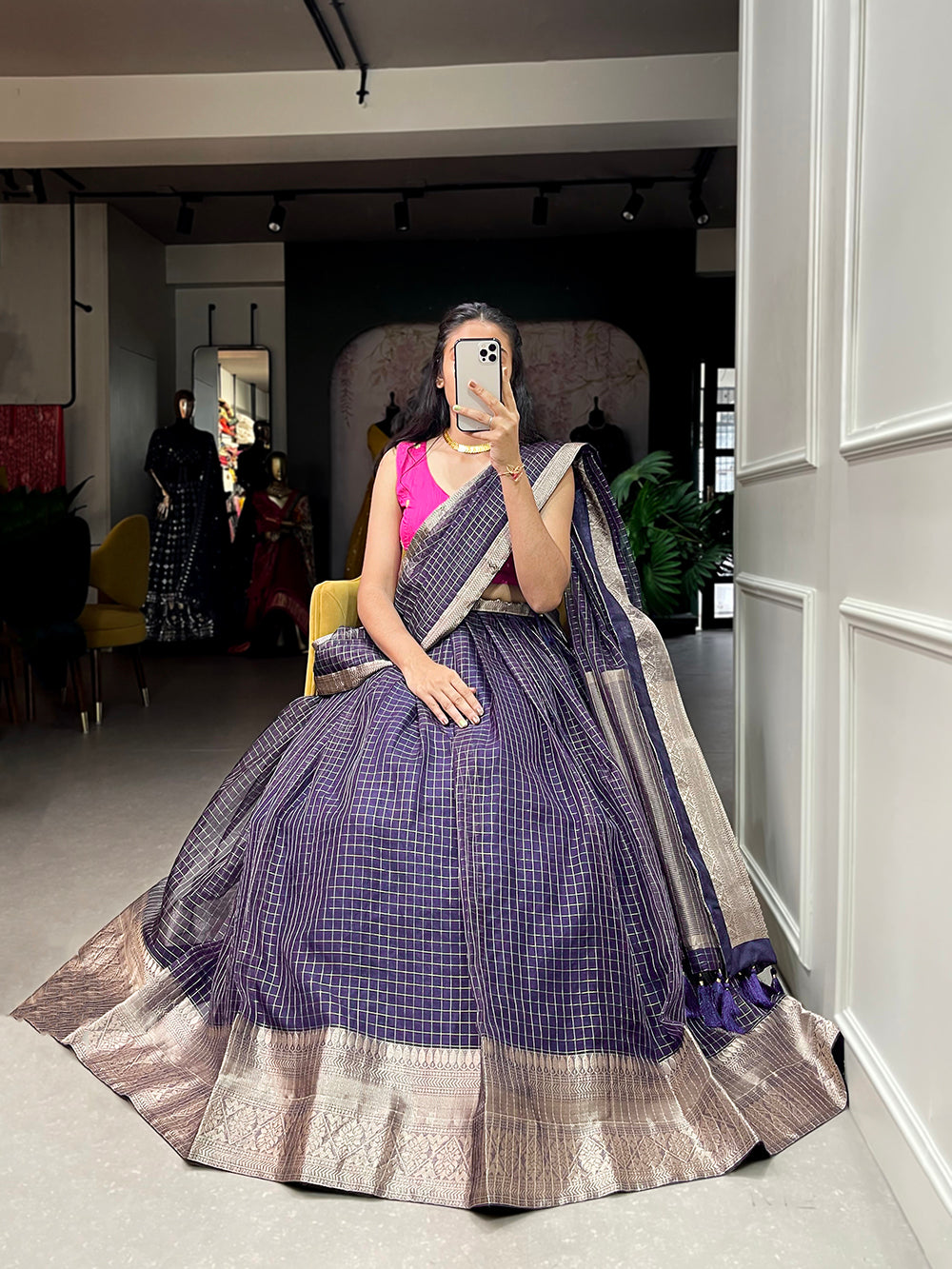 Wine Color Zari Weaving Work Organza Lehenga Choli ClothsVilla.com