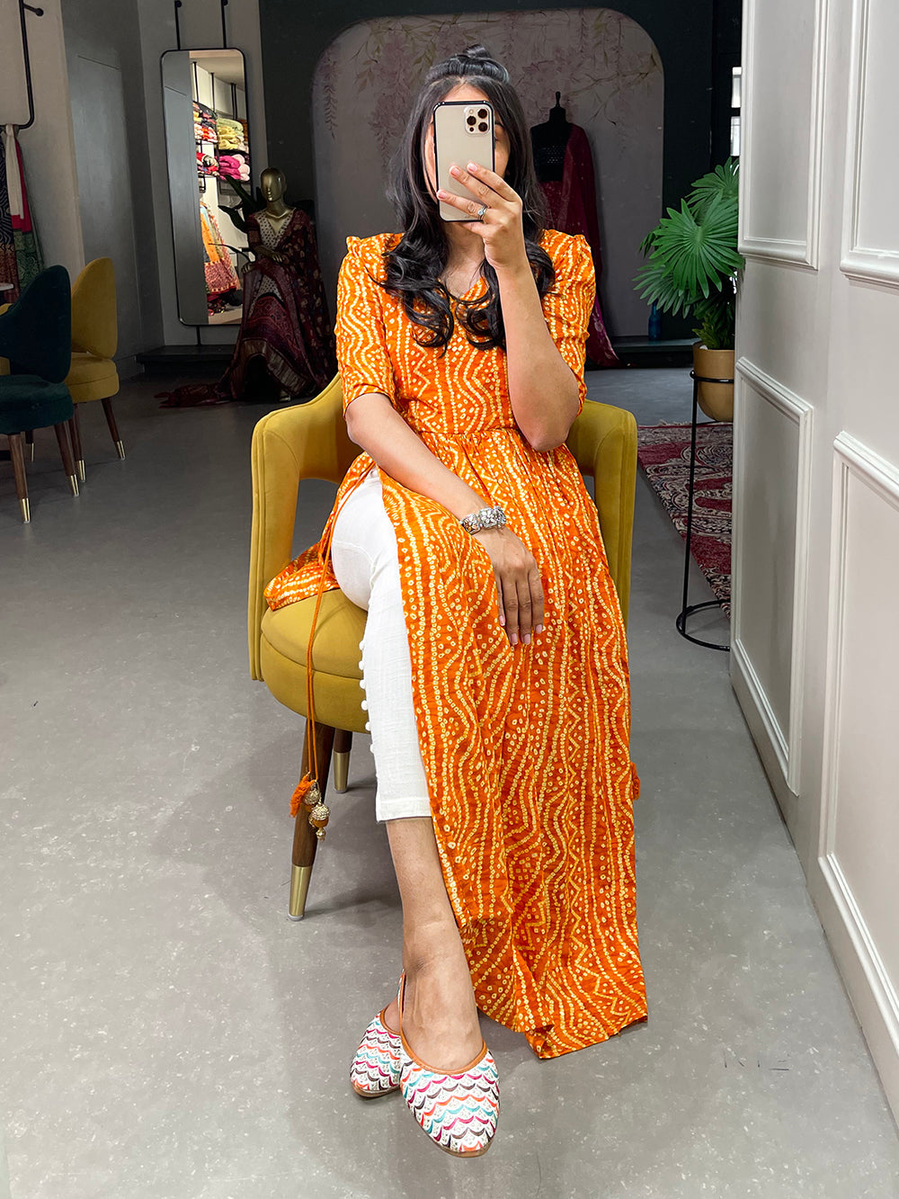 Orange Color Foil and Printed Pure Cotton Kurti Clothsvilla