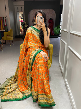 Orange Color Foil Printed And Stone Work Dola Silk Saree Clothsvilla