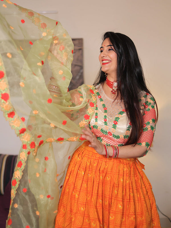 Orange Color Zari weaving Work Jacquard Paithani Lehenga Choli Clothsvilla