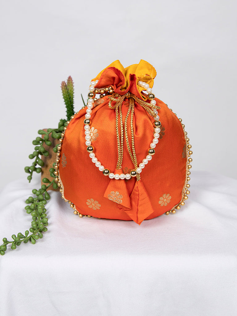 Orange Color Weaving Zari Work Silk Batwa ClothsVilla.com