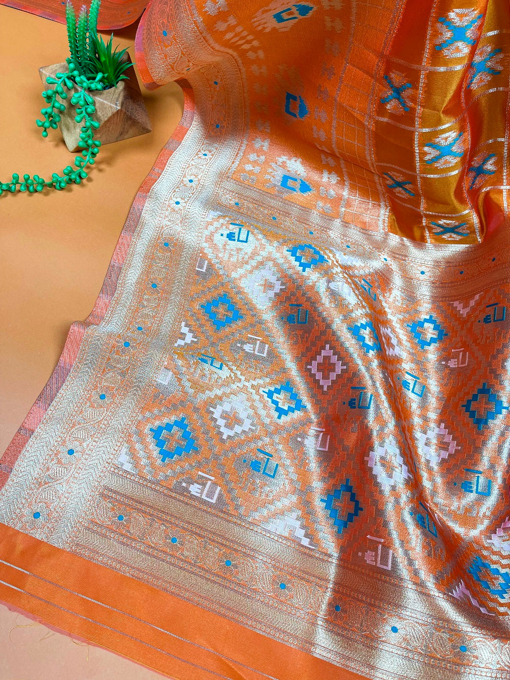Orange Color Weaving Work Organza Saree Clothsvilla