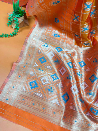Orange Color Weaving Work Organza Saree Clothsvilla