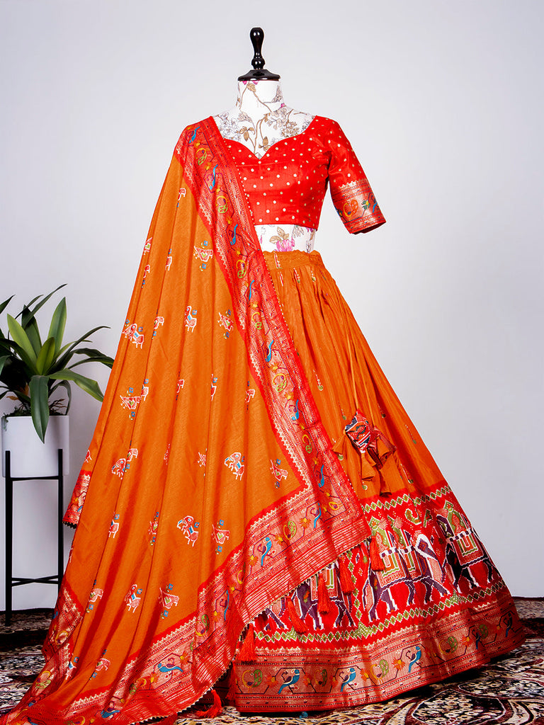 Buy Lehenga In Raw Silk In Orange & Pink Color Online | Lehengas | Ranas