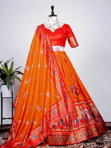 Orange Color Haydrabadi Patola Printed Silk Lehenga Clothsvilla