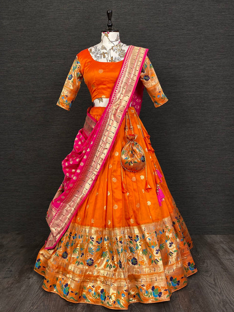 Orange Color Weaving Zari Work Silk Pethani Lehenga Choli Clothsvilla Main image