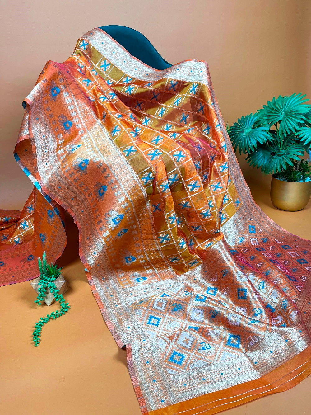 Orange Color Weaving Work Organza Saree Clothsvilla