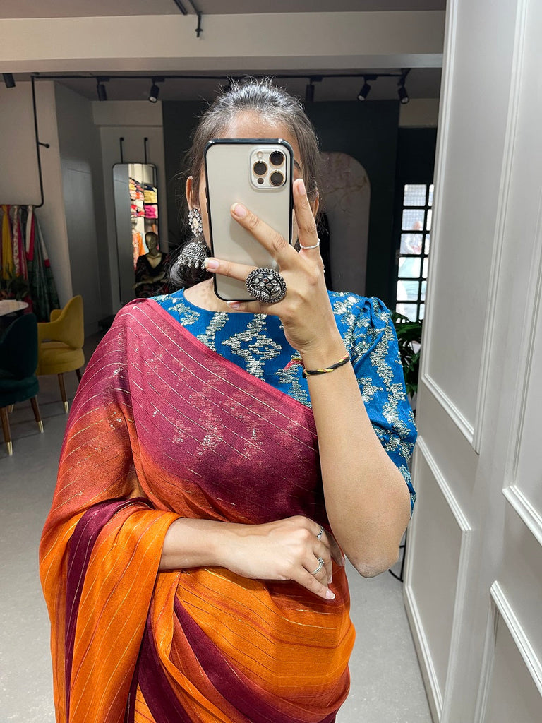 Orange Color Zari Lining Work Rangoli Padding Saree Clothsvilla