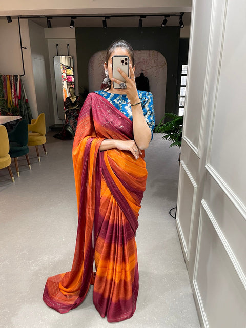Orange Color Zari Lining Work Rangoli Padding Saree Clothsvilla Main image