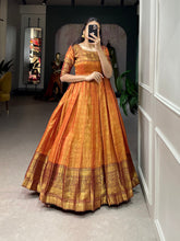 Load image into Gallery viewer, Orange Color Zari Weaving Work Kanjivaram Dress Clothsvilla