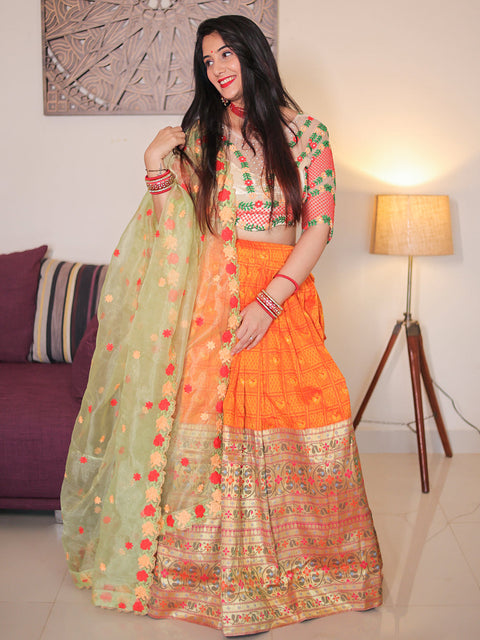 Orange Color Zari weaving Work Jacquard Paithani Lehenga Choli Clothsvilla Main image