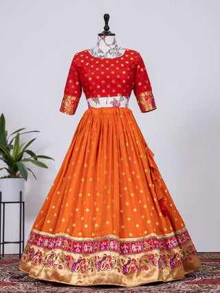 Orange Color Jacquard Silk Paithani Lehenga Choli Clothsvilla