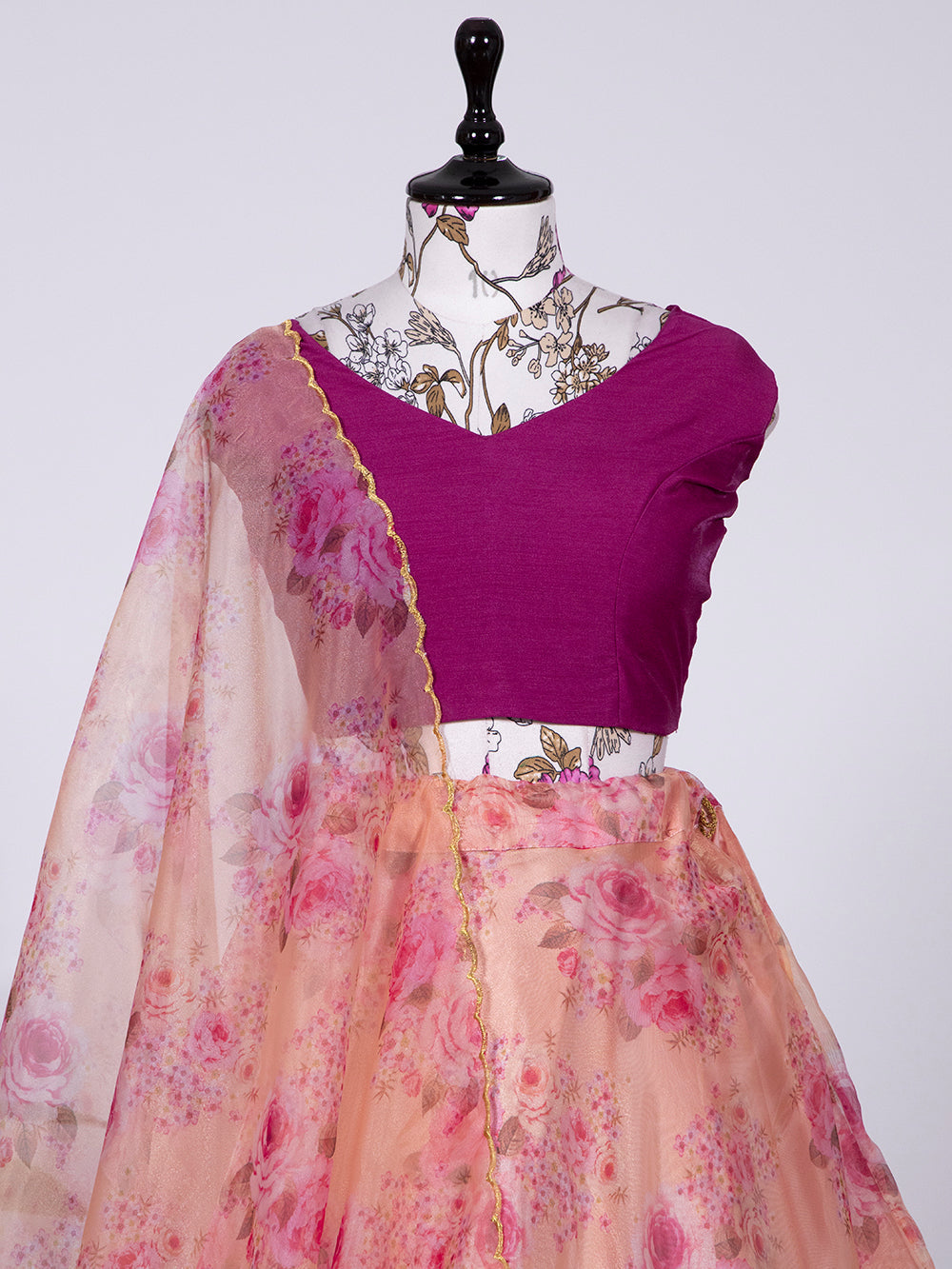 Peach Color Floral Printed Organza Lehenga Choli Clothsvilla