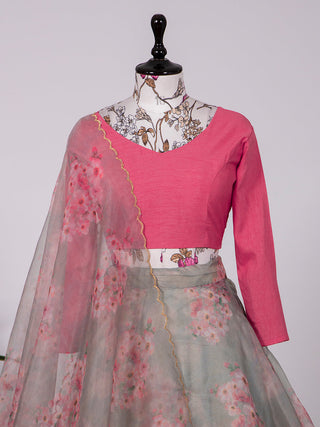 Pista Color Digital Floral Print Organza Lehenga Choli Clothsvilla