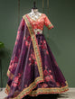 Load image into Gallery viewer, Wine Color Floral Printed Organza Lehenga Choli Clothsvilla