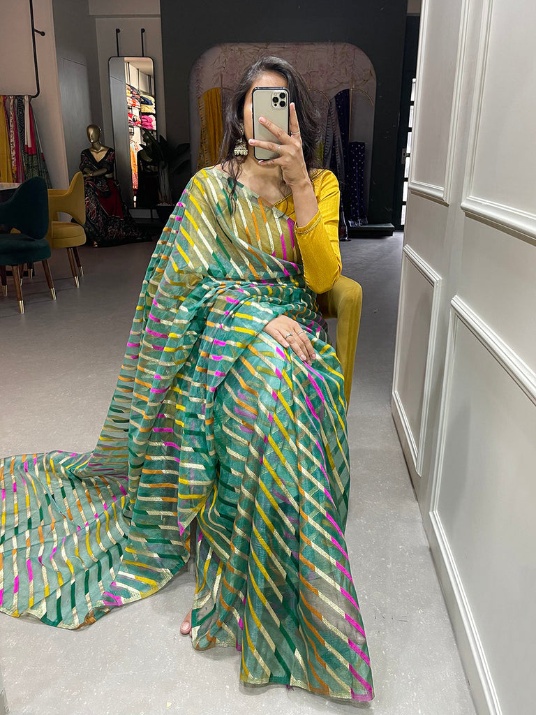 Green Color Zari Weaving Work Organza Saree Clothsvilla