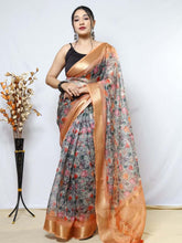 Load image into Gallery viewer, Organza Kalamkari Printed with Sequins Jacquard Woven Saree Clothsvilla