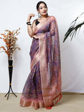 Load image into Gallery viewer, Organza Kalamkari Printed with Sequins Jacquard Woven Saree Lavender Clothsvilla
