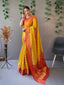Organza Leheriya Contrast Woven Saree Orange Yellow Clothsvilla