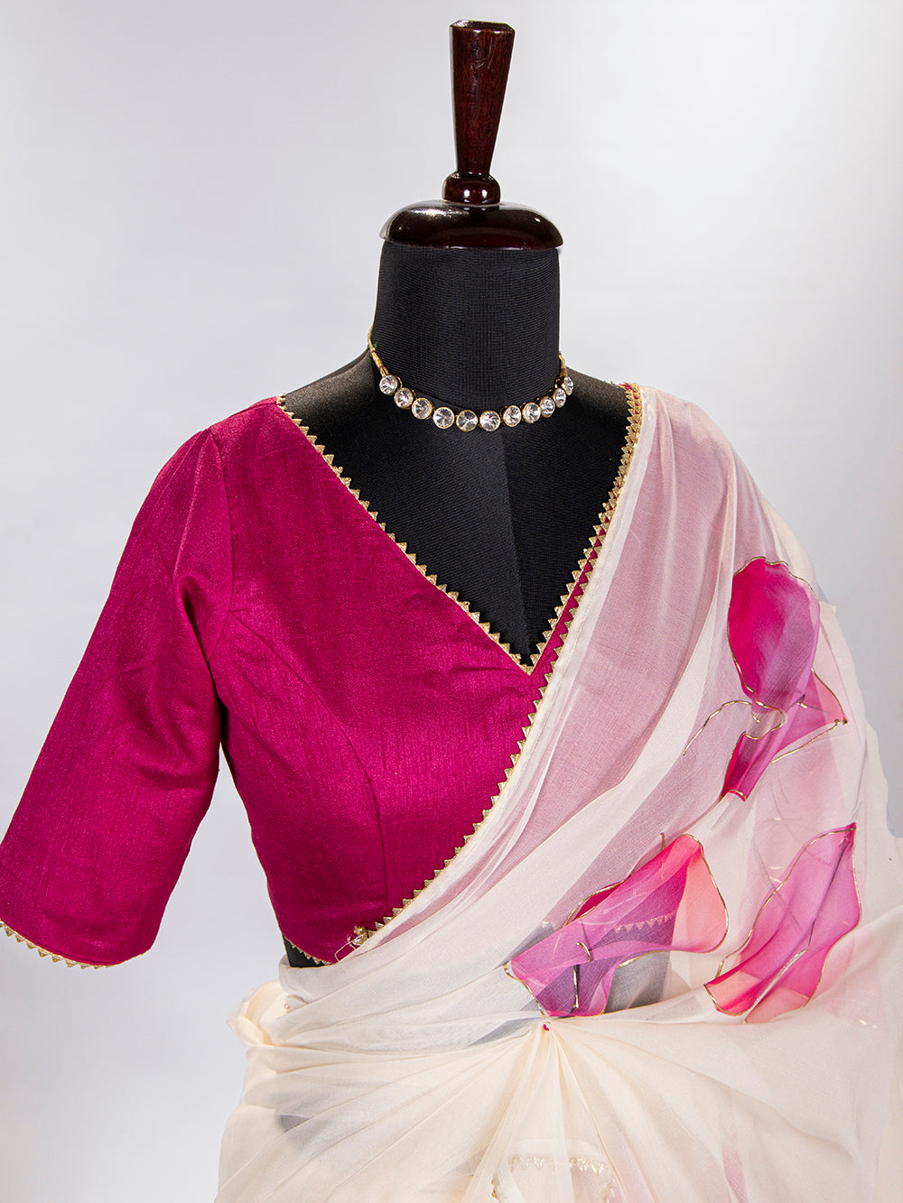 Baby Pink Color Floral & Foil Printed Organza Saree Clothsvilla