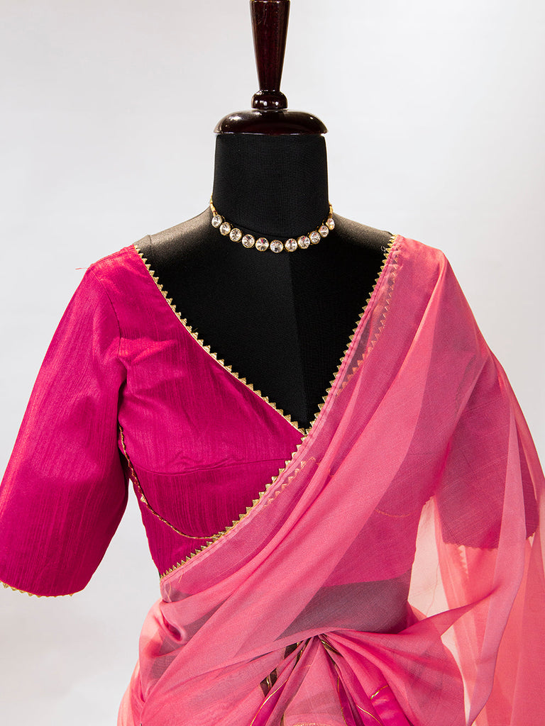 Blush Color Floral & Foil Printed Saree Clothsvilla