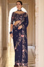 French Navy Blue Organza Designer Saree Clothsvilla