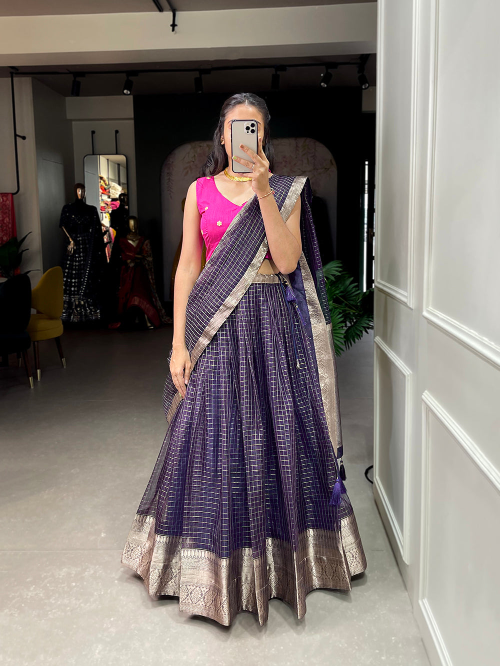 Wine Color Zari Weaving Work Organza Lehenga Choli ClothsVilla.com