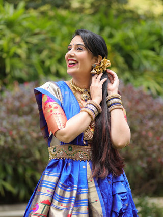 Blue Color Zari weaving Work Jacquard Pethani Lehenga Choli Clothsvilla
