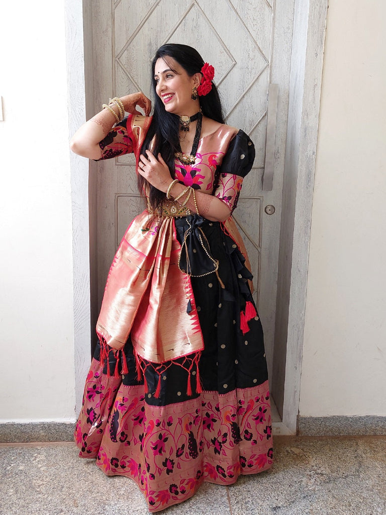 Black Color Weaving Zari Work Jacquard Paithani Lehenga Choli Set Clothsvilla
