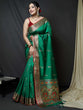 Load image into Gallery viewer, Paithani Silk Peacock Zari Contrast Border Woven Saree Green Clothsvilla