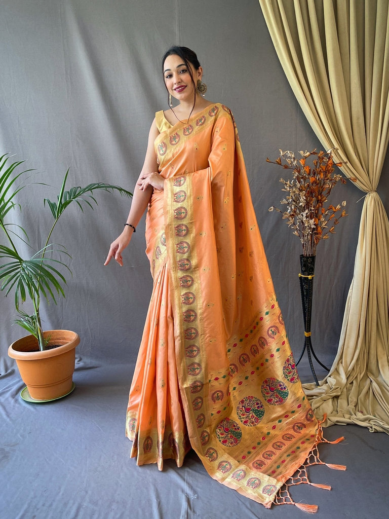 Paithani Silk Vol. 3 Woven Saree Pastel Peach Clothsvilla